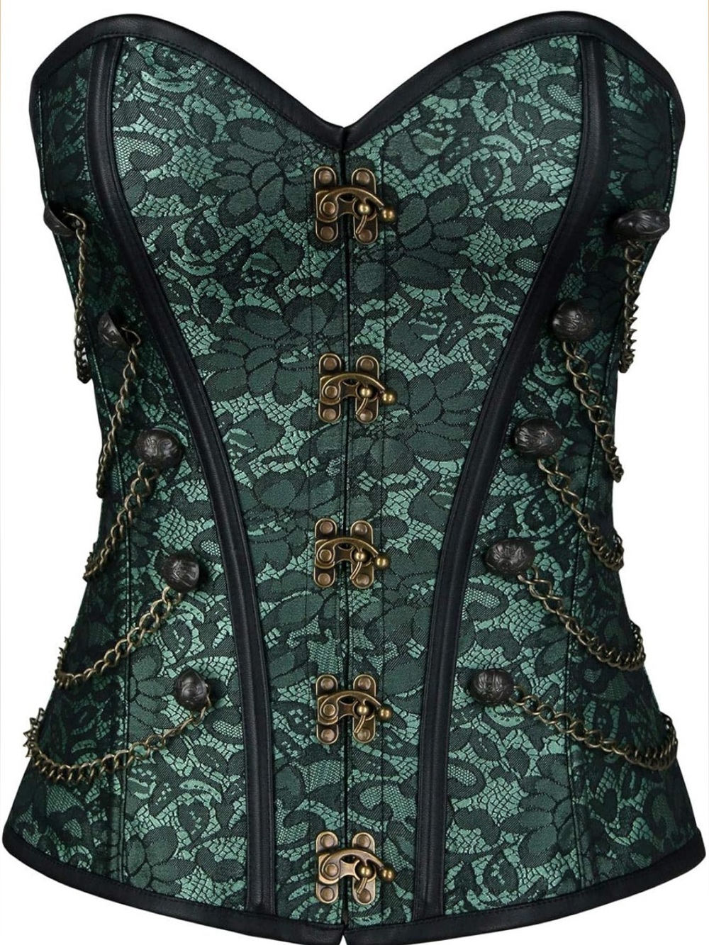 Charmian Women's Spiral Steel Boned Steampunk Gothic Bustier Corset with Chains